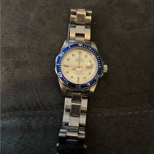 Invicta Silver Watch with Blue Accents